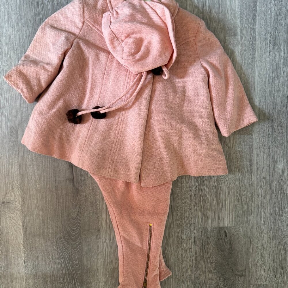 Vintage 1950's Kute Kiddies Winter Coat Suspenders Stirrup Pants & Hat Set